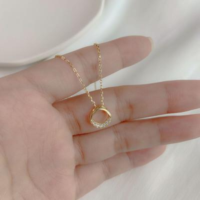 Full-Body S925 Sterling Silver 14K Gold Plated Geometric Square Clavicle Chain Simple Refined Rhinestone All-Match Fashion Necklace for Women