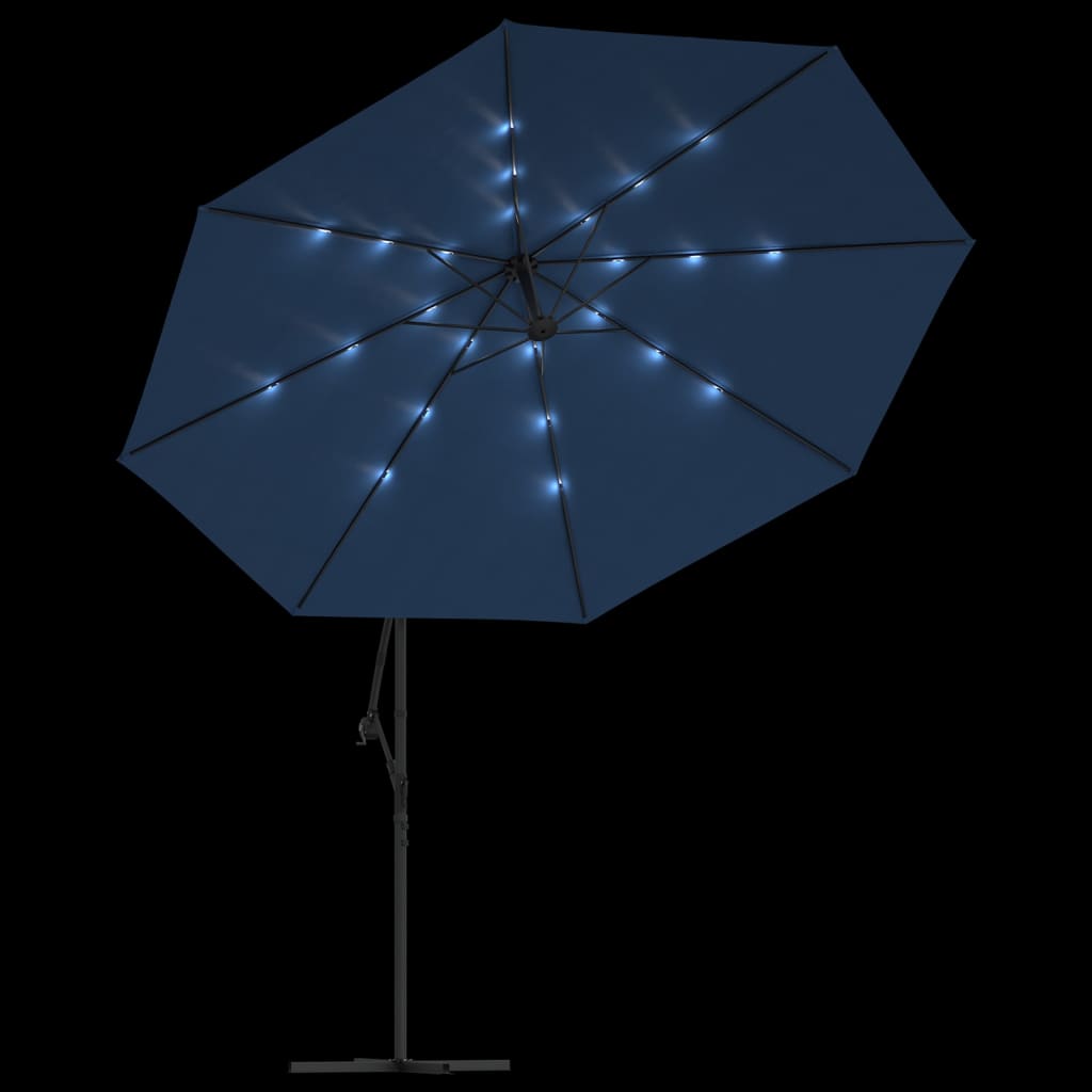 Umbrella with LED Lighting Steel Pole Azure Blue 350 cm