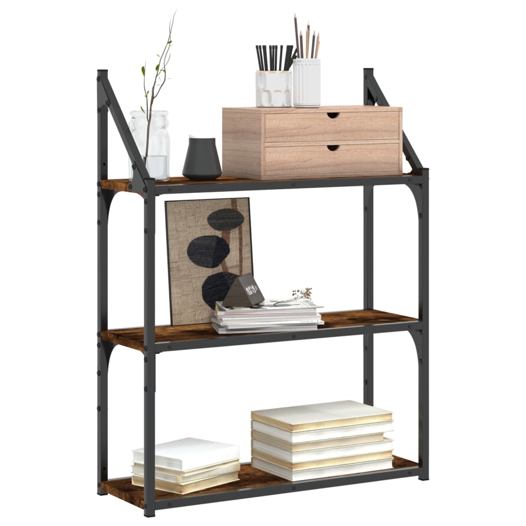 Wall Shelf with 3 Shelves Smoked Oak Finish 60 X 21 X 78.5 Cm Wood Based Material