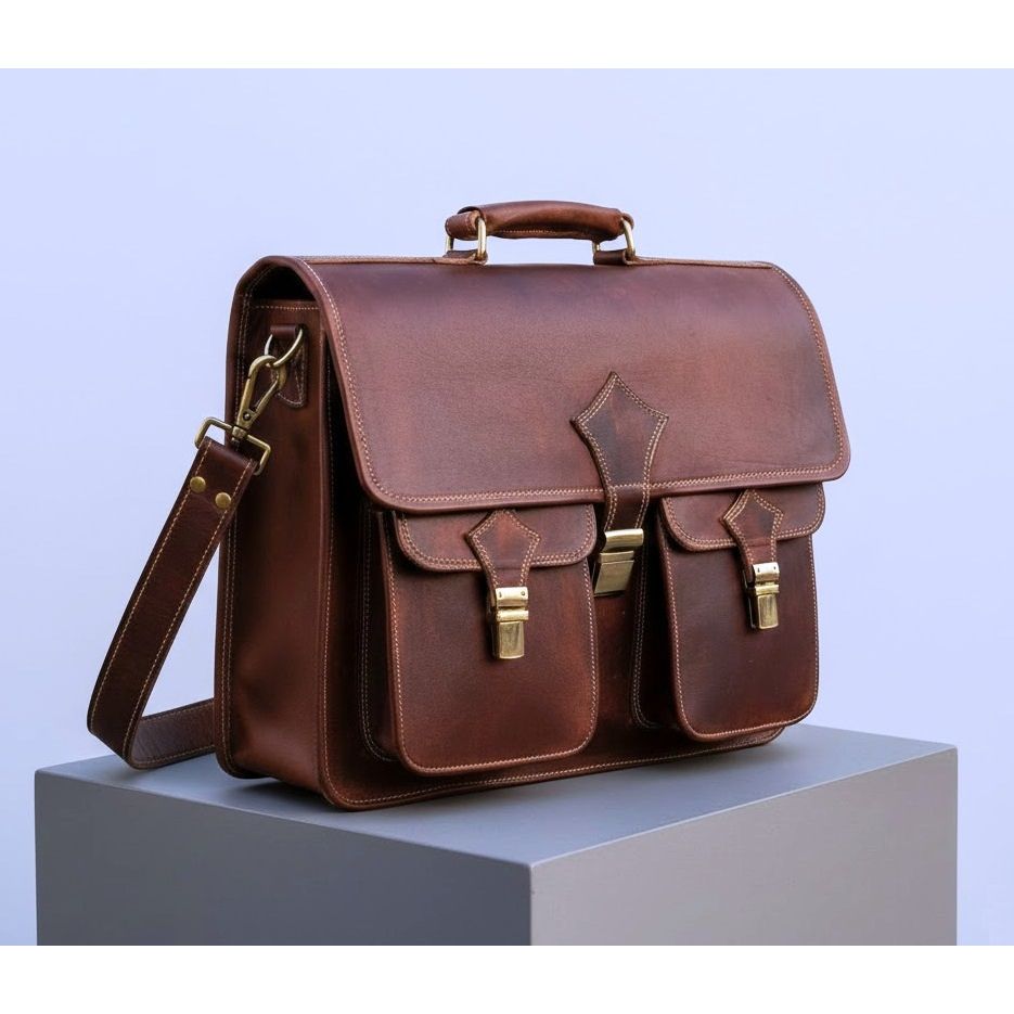 Leder-Aktentasche für Herren 18 Zoll | Große Umhängetasche aus Vollnarbenleder für Herren | Handgefertigte Vintage-Laptoptasche aus echtem Leder