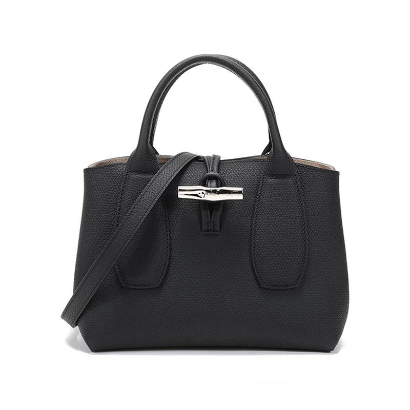 Longchamp Le Roseau 22 Solid Color Bamboo Buckle Pebble Grain Leather Big Bag Shoulder Tote Small Women bags Black 10095HPN001