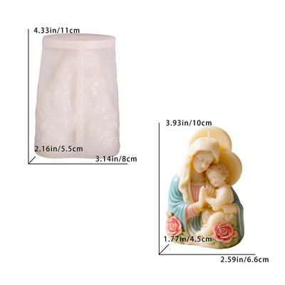Virgin Mary Baby Jesus Silicone Mold 3D Religious Candle Soap Resin Mold Rose Accents Sacred Heart Easter Christmas Home Decor