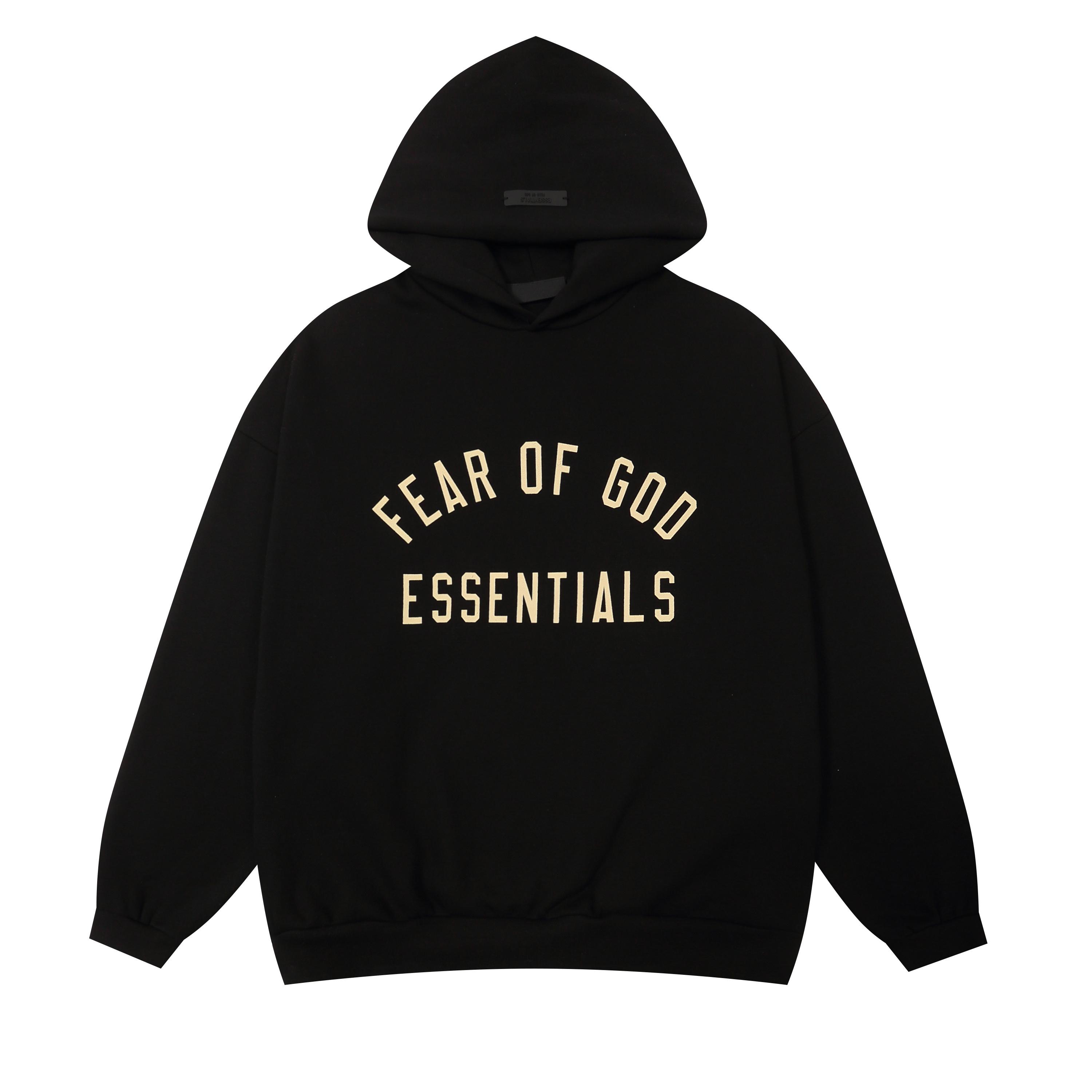 Fear Of God Essentials Arch Letter Print Hoodie Unisex Oversized Cotton Pullover Drawstring Hooded Sweatshirt Streetwear Casual Tops S