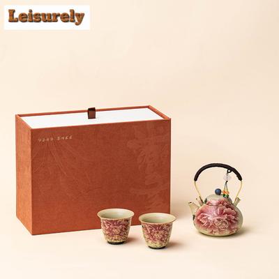 Set da Tè Rosso Pietra di Fuoco Fambe Forno Manico Sollevabile Set Completo Set Cerimonia del Tè Retrò Set Teiera e Tazza da Tè Decorazione Stoviglie da Tè
