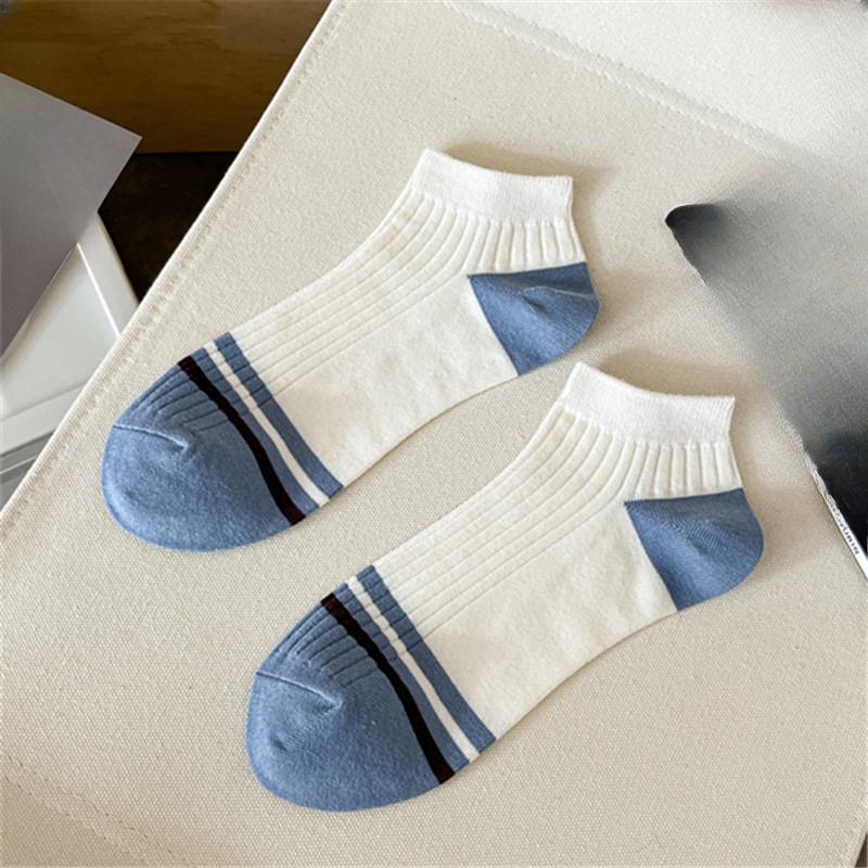 Men's Summer Solid Color Striped Breathable Cotton Boat Socks