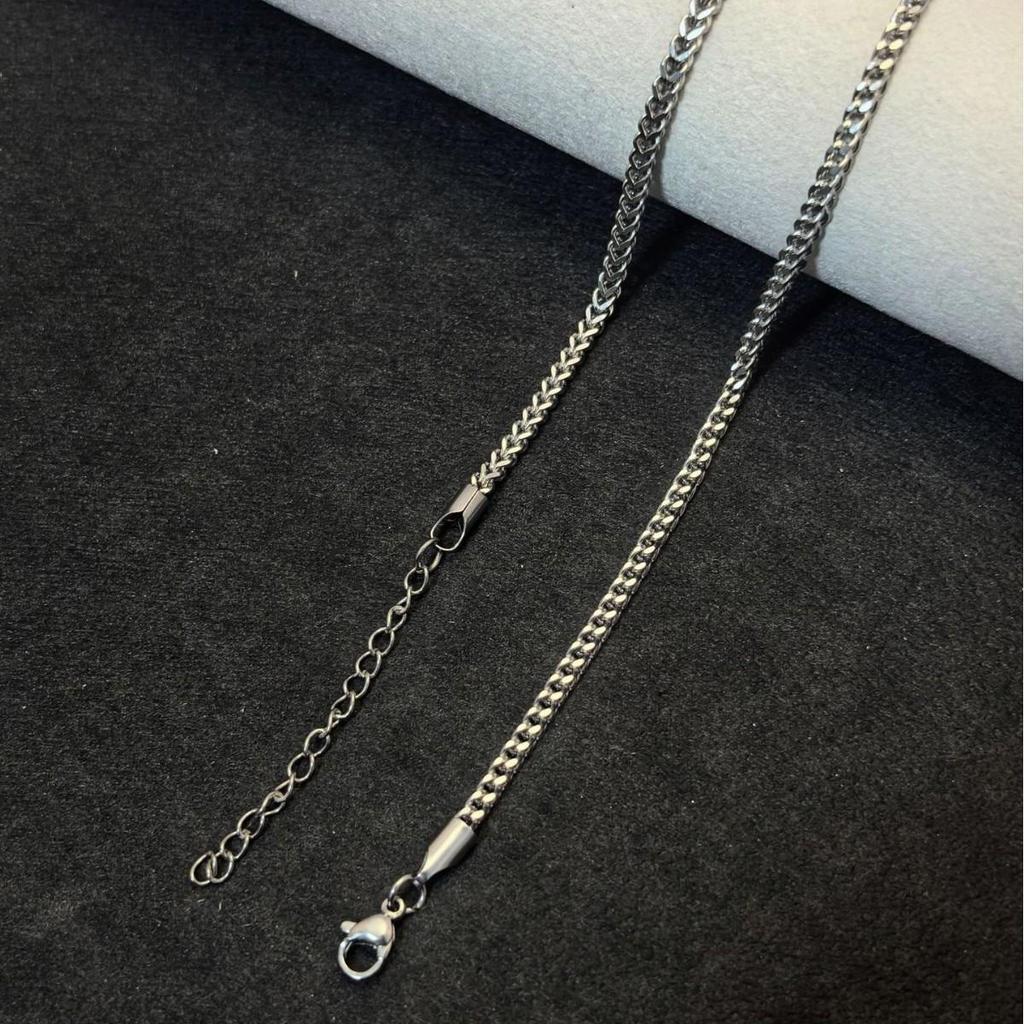 Men's Reversible Stainless Steel Cuban Chain Necklace - Polished Titanium Steel Woven Design
