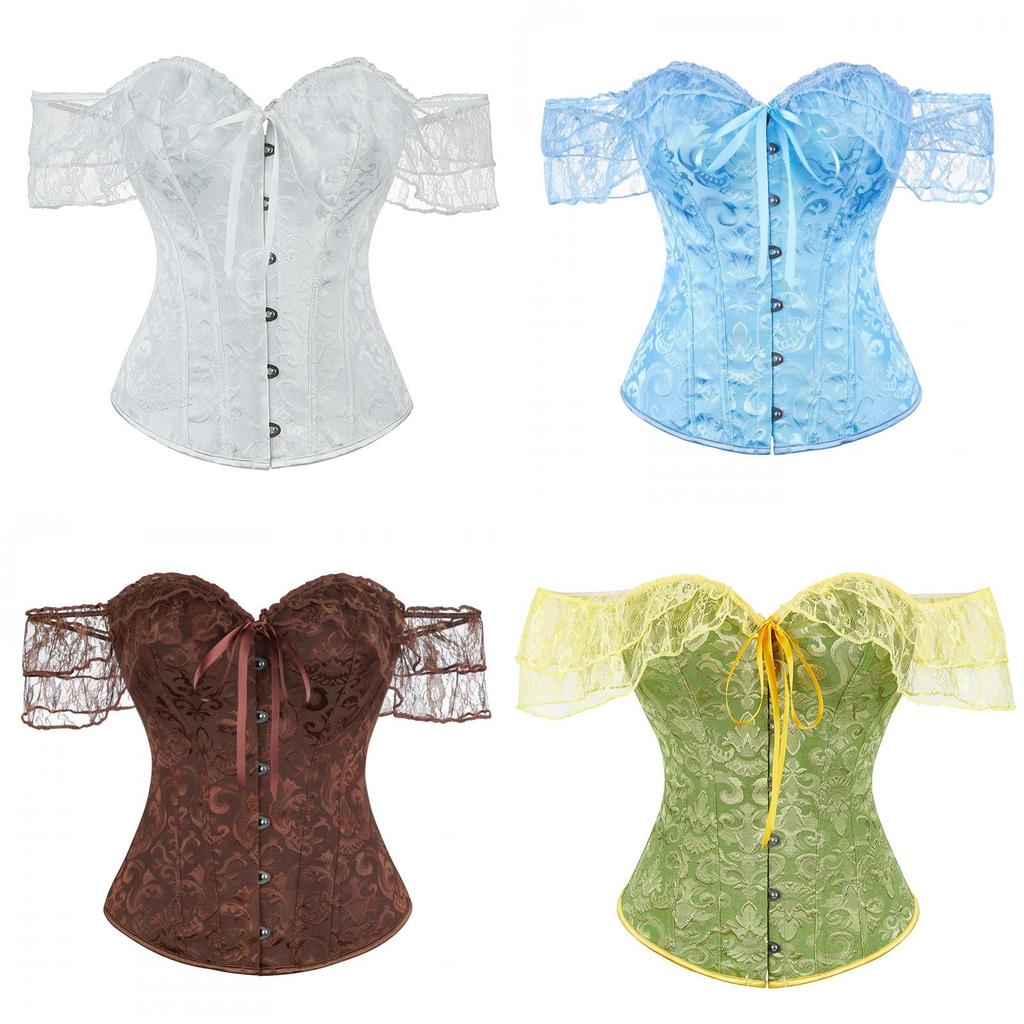 Corset Vintage Lace Trim Waist Shaper With Boning For Women Summer Fashion
