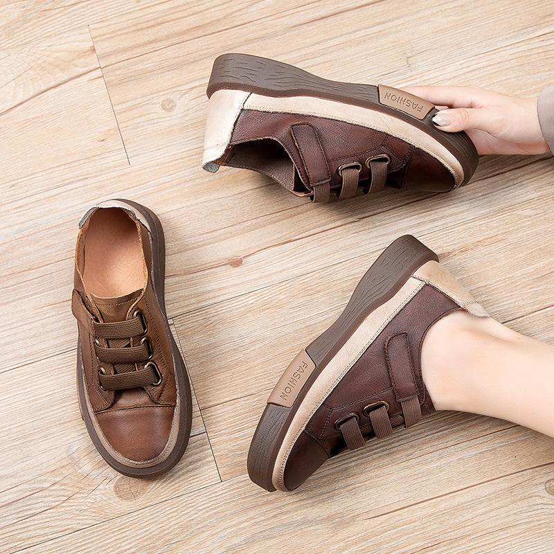 Fashion GKTINOO Genuine Leather Retro Women Sneakers Casual Flat Ladies Shoes high quality Comfortable Women's Flat Shoes
