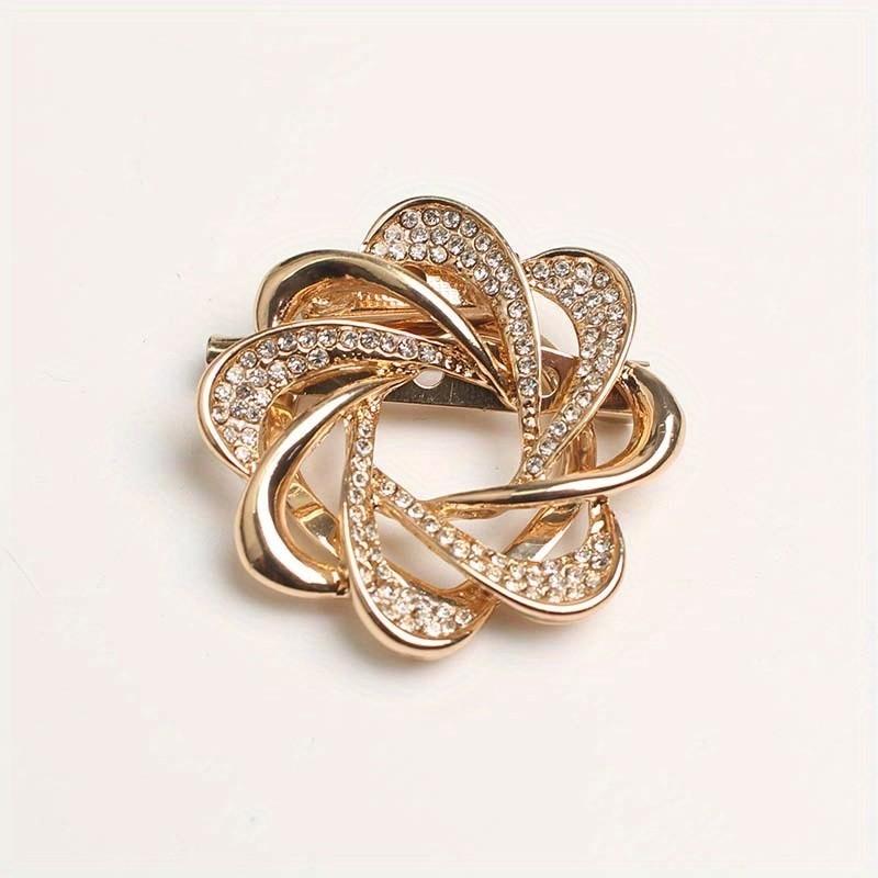 Moda Luxo Cristal Twist Round Silk Scarf Buckle Broches De Seda Clássicos Pins De Roupa De Senhora Requintada
