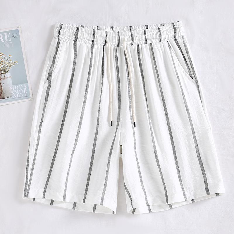

Мужские летние шорты, повседневные модные шорты в полоску с эластичной резинкой на талии больших размеров для мужской одежды L(48kg-55kg) белый