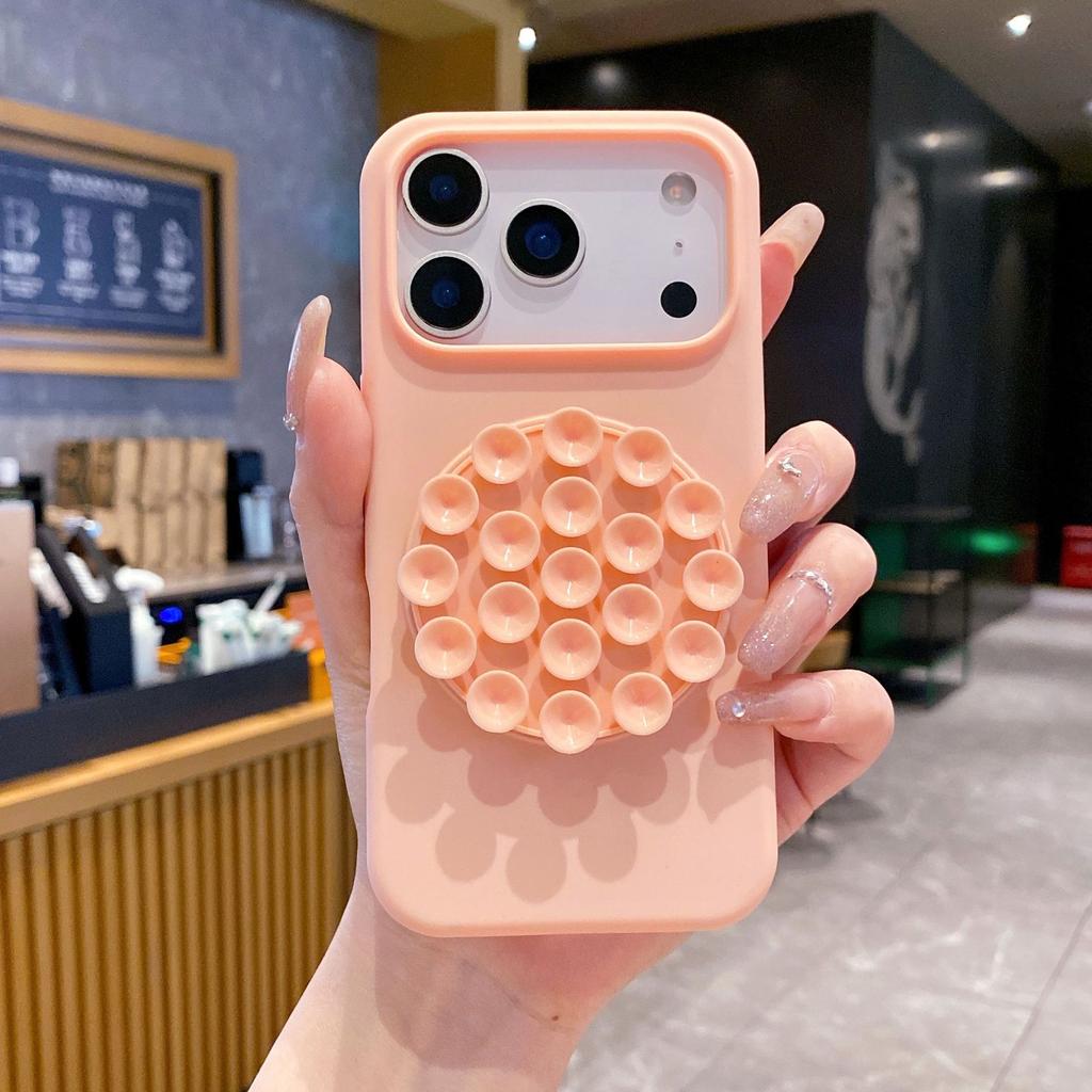 Liquid Silicone 16pro Mobile Phone Case Suction Cup Holder Iphone17 Mobile Phone Case Apple 17pro Portable Protective Case