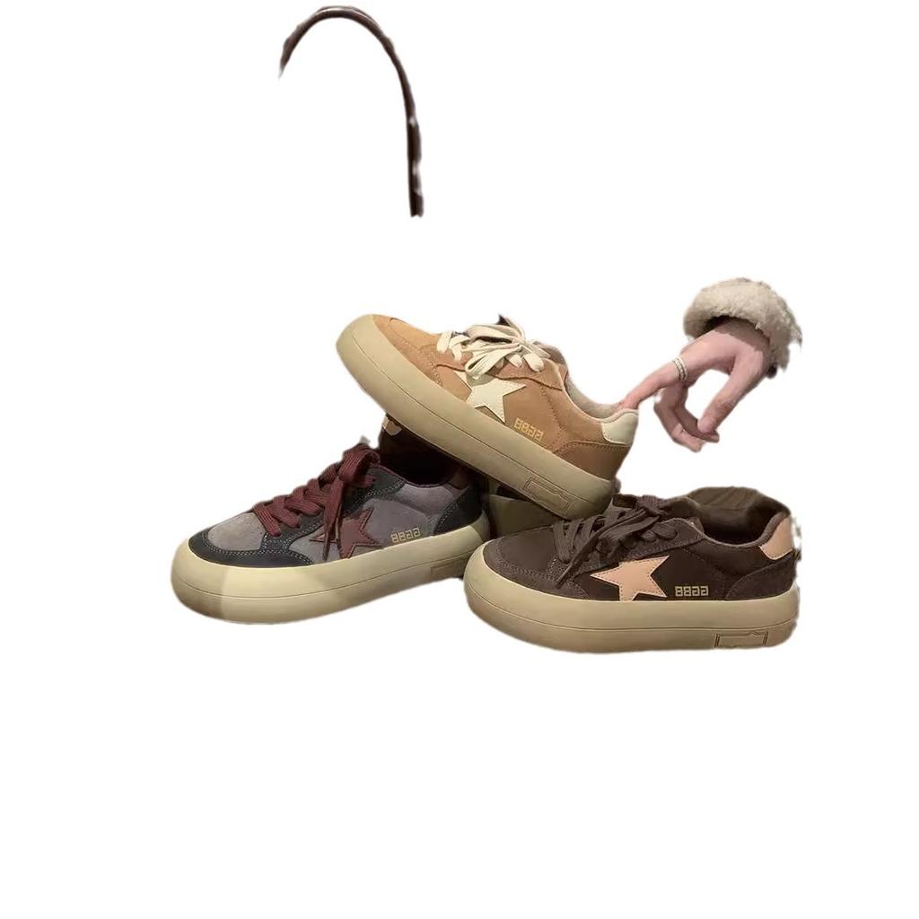 Grape mother of the same style, round head muffin platform bread shoes retro splicing casual style star board shoes women
