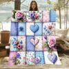 Super Soft Colorblocked Heart Rose Flannel Throw Blanket Bedspread Pink Roses Blue Daisies Green Leaves Suitable for All Seasons