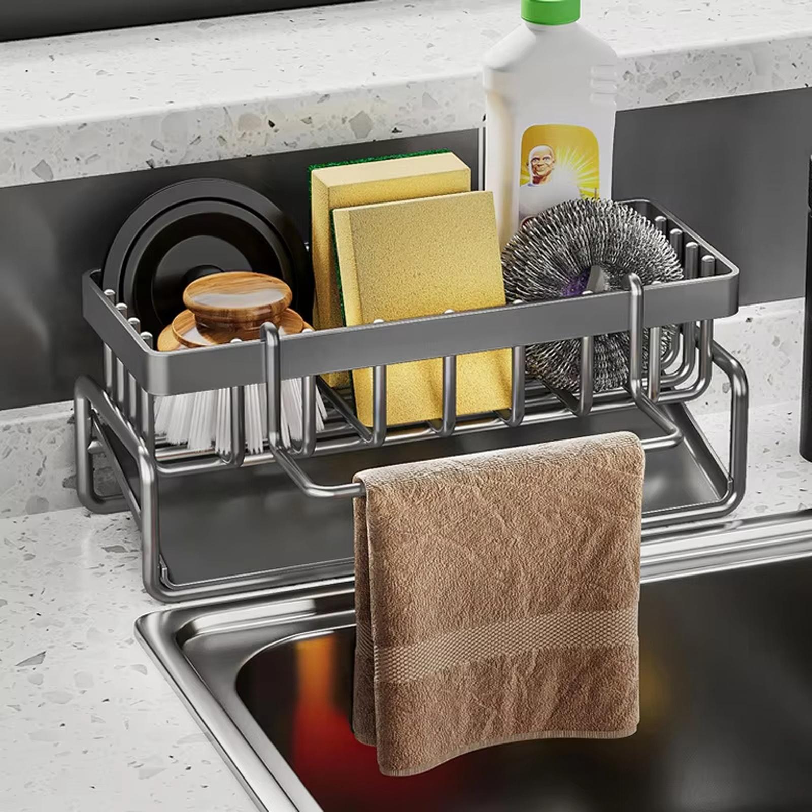 Stainless Steel Kitchen Sink Caddy, Sponge Dish Cloth Holder, Countertop Dish Soap Rack one size