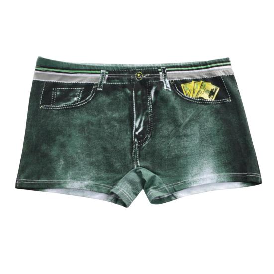 Herren-Boxerunterwäsche, mittelhoher Schnitt, Imitation von Jeans mit 3D-Druck, Shorts, Slips, elastische Wraps, U-konvexe Höschen