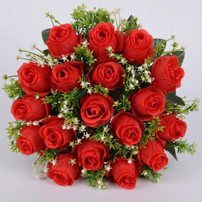 18 Heads Rose Bouquet Artificial Flower Wedding Rose Decor Silk Rose Bouquet Wedding Bride Holding Flowers