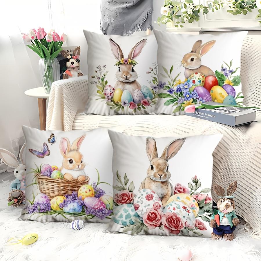 1PC Easter Bunny Easter Egg Flowers Modern Wind Pillow Case, Single-sided Printing ,Spring and Autumn Models, Without Core.