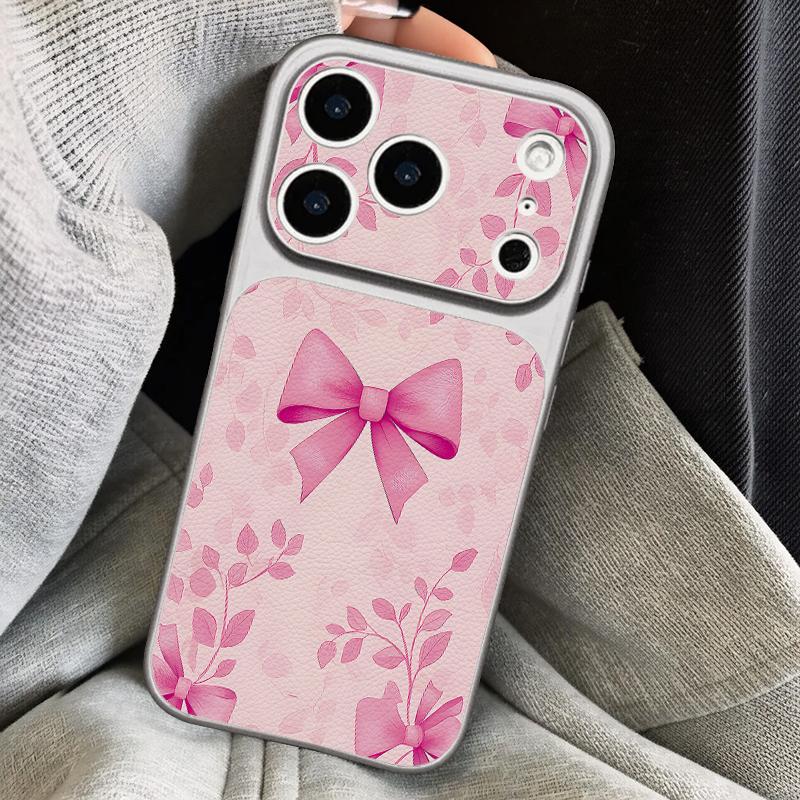 Cute Cartoon Bowknots Print Leather Lanyard Case For iPhone 18 Pro Max 17 16 15 14 13 Pro Max Luxury Hybrid TPU+PU Anti-skid Soft Phone Cover
