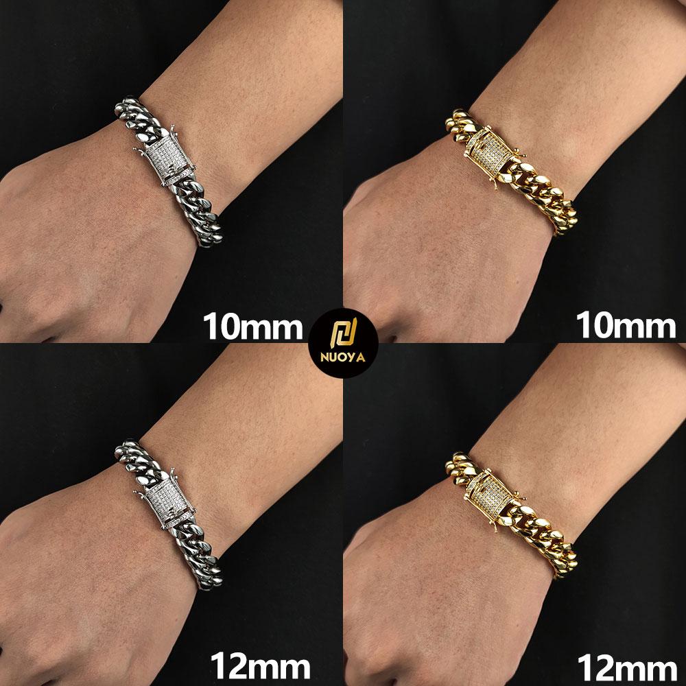 6/8/10/12/14/16MM Hip Hop Rock Zircon Clasp Cuban Bracelets for Men Stainless Steel Jewelry