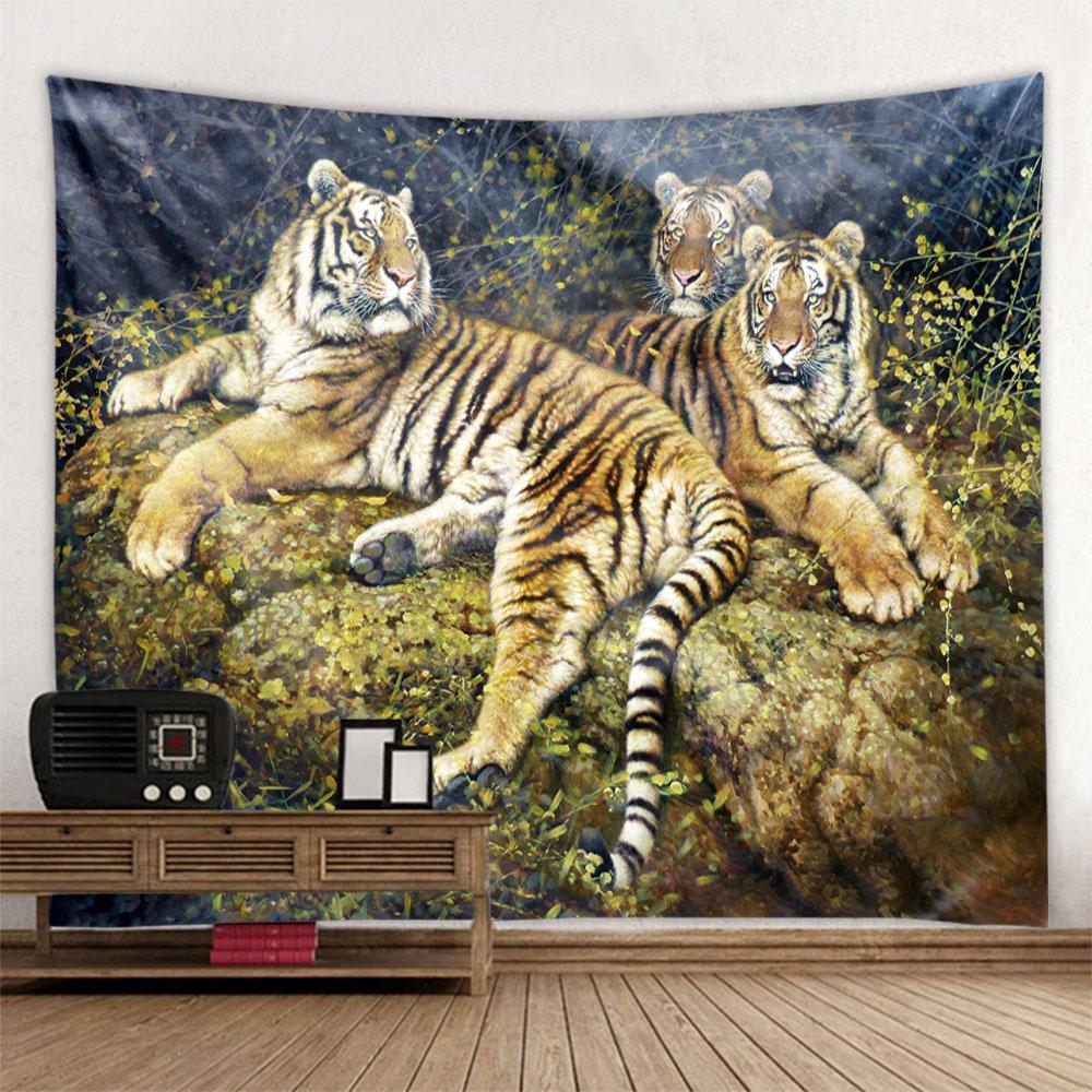 Tiger art tapestry, animal illustration wall hanging cloth, home wall decoration background cloth dormitory living room bedroom