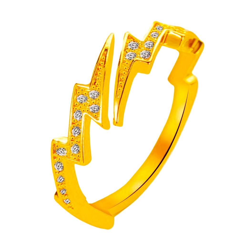 Personality Fashion Gold Color Stainless Steel Zircon Lightning Opening Couple Ring for Women Men Charm Fashion Finger Jewelry