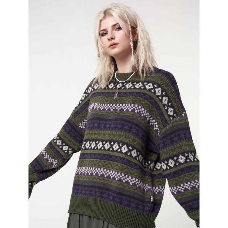 Women's Early Autumn Loose Thin Casual Fashion Collision Splicing Long-sleeved Blouse Pullover Wool Sweater