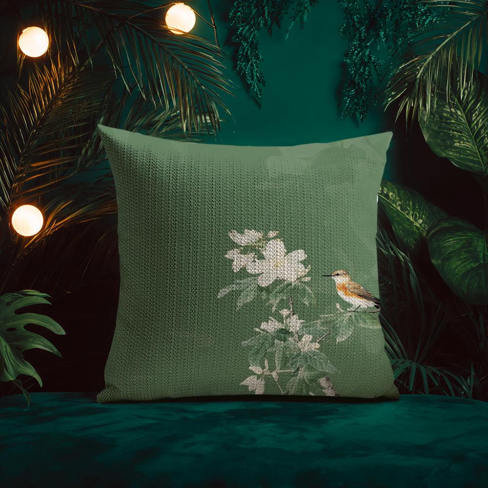 Chinese Style Simple Bird Flowers Cushion Cover Silky Elegant Comfort Sofa Bed Invisible Zipper Beach Pillowcase