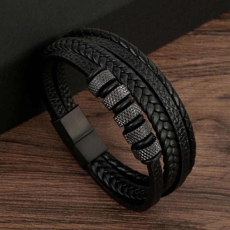 Pulsera de Cuero para Hombre Clásica Estilo Nuevo Tejida a Mano Combinación Multicapa Accesorio Moda Joyería para Hombre Venta al por Mayor Dropshipping