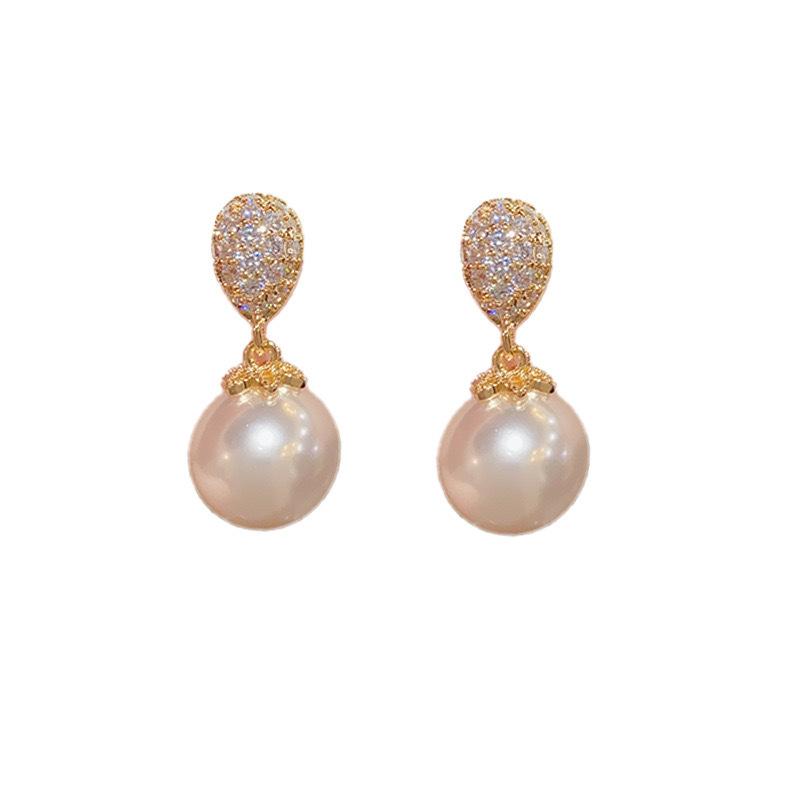 Douyin Water Drop Pearl Earclip Without Ear Hole Mosquito Coil Disc Copper Zircon Fashion Versatile Earrings Women's Earrings