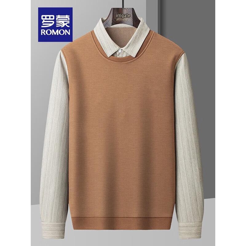 

ROMON Men s Faux Two-Piece Waffle Knit Collared Pullover L