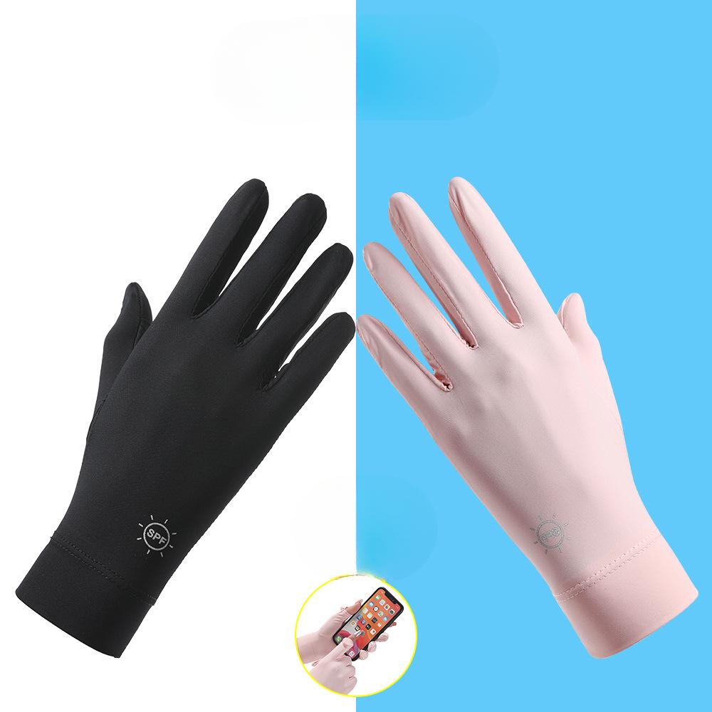 Summer Sun Protection Gloves for Women's Ice Silk Anti Ultraviolet Outdoor Thin Cycling Driving Anti Slip Short Touch Screen Gloves