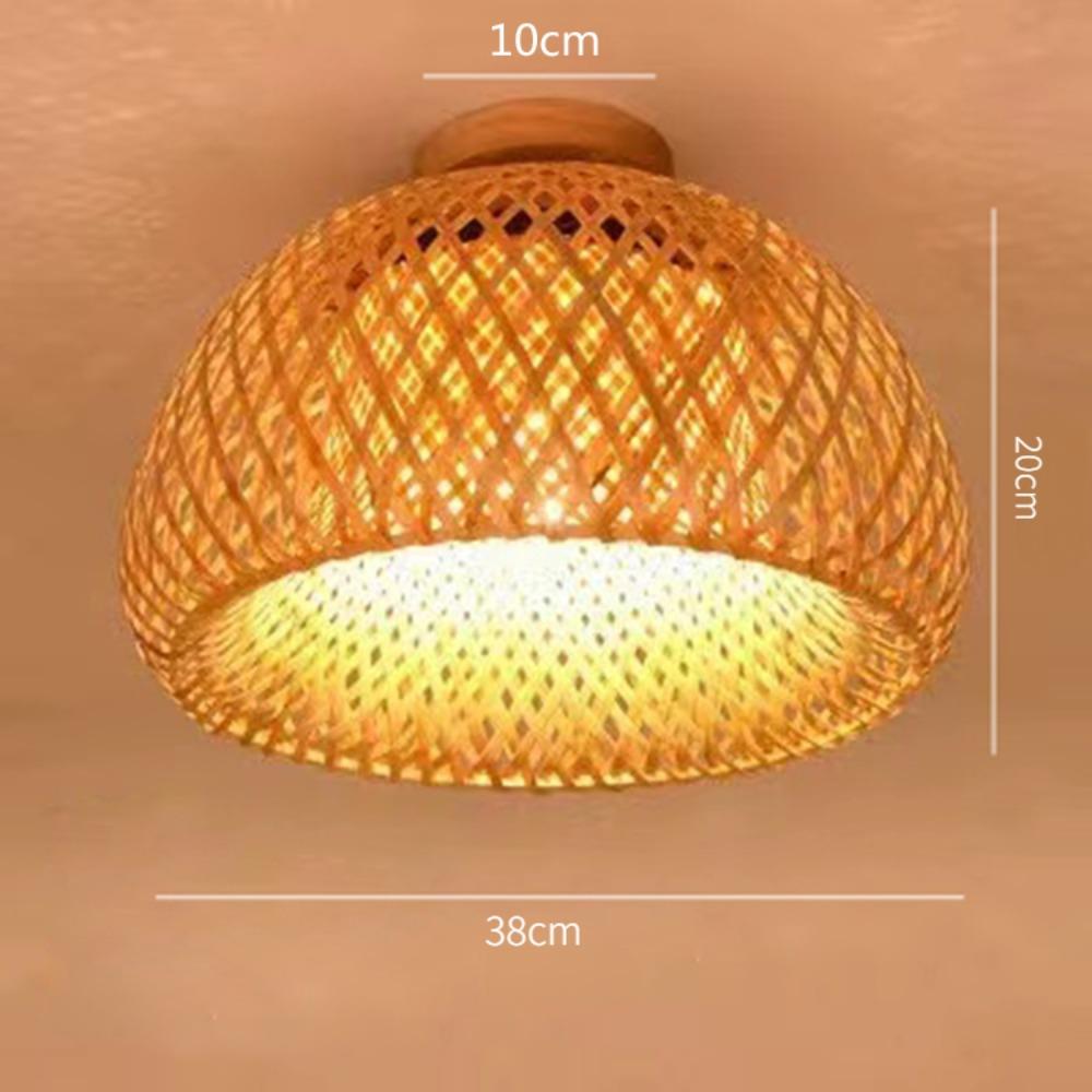 JOYINLED Handwoven Bamboo Ceiling Lamp, Natural Rattan Flush Mount Light Asian Rustic for Tea House Cafe Living Room Bedroom Lig