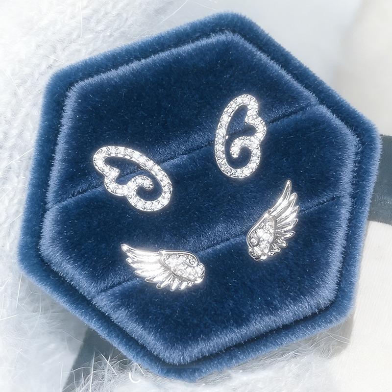 2 paia di orecchini geometrici cavi in cristallo lucido, orecchini a lobo con zirconi color argento a forma di ala alla moda per donna, squisiti gioielli, regali