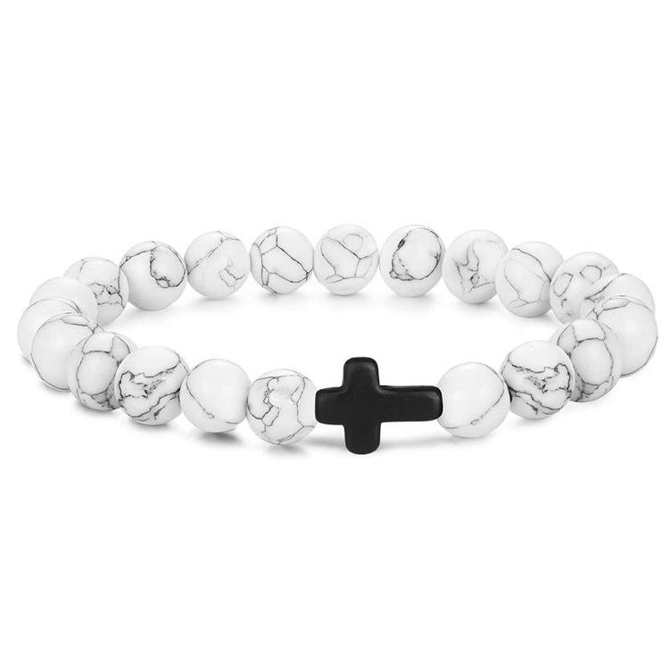 New Retro Cross Natural Stone Bracelet Tiger Eye Stone Lava Volcanic Stone Elastic Bead Men's Bracelet