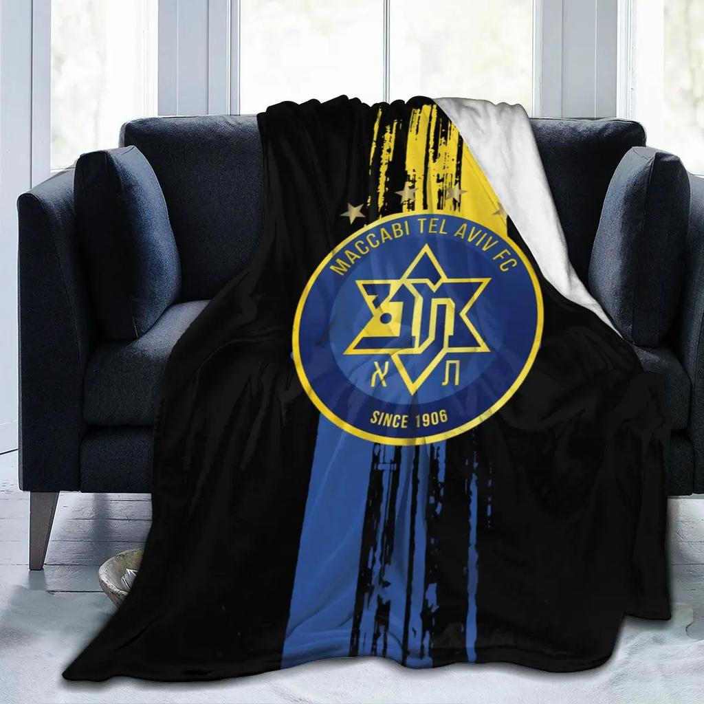 Maccabi Tel Aviv Koc Polarowy na Cały Sezon Koc Rzutowy Ultra Miękki Koc Flanelowy Drukowany Cyfrowo Premium Puszysty Mikrofibra Polar