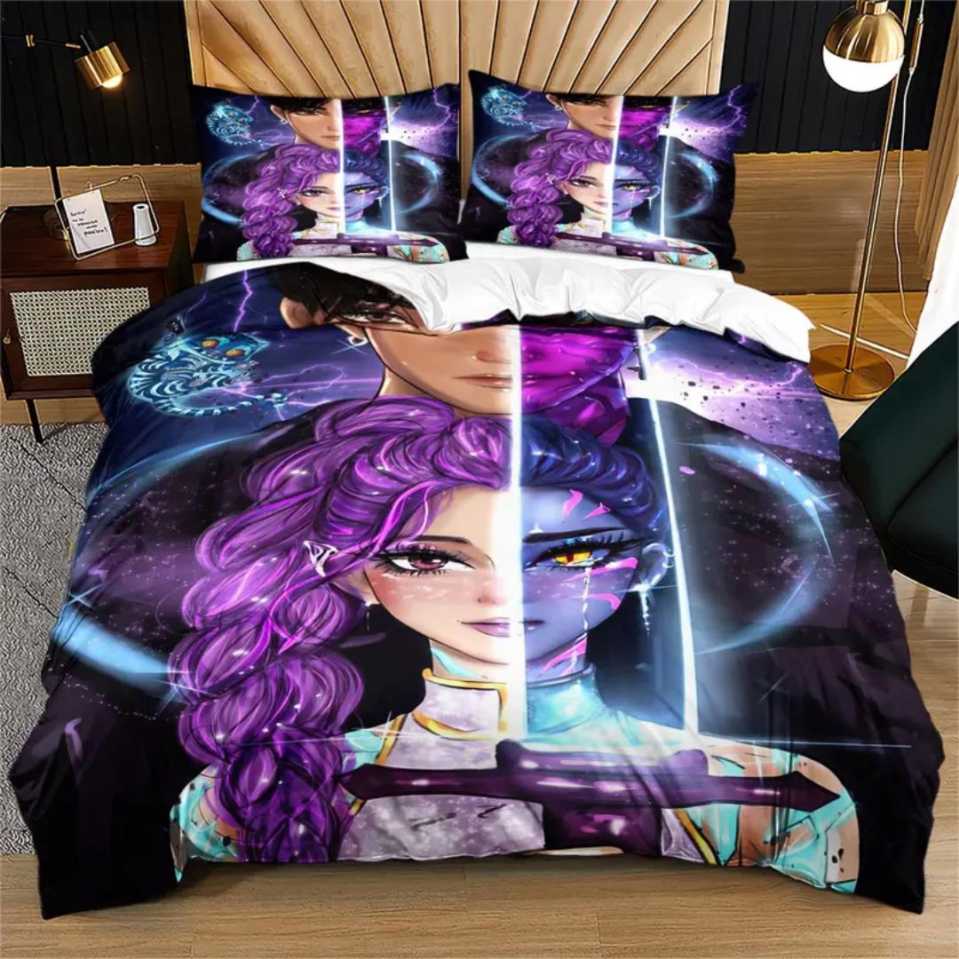 

K-поп D-охотники на демонов Постельное белье Односпальный Хэллоуин Костюм Постельное белье - Наборы из 2-3 предметов Одеяло Стеганое одеяло Пододеяльник Наволочки US Twin(172x218cm)