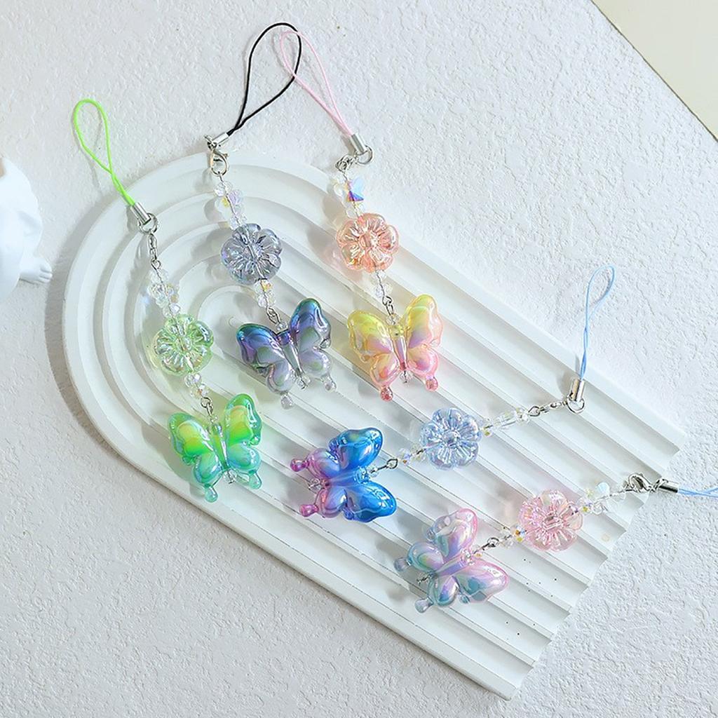 Fashion Gradient Butterfly Pendant Phone Straps Lanyard Pocket Keychain Strap Backpack Charm Car Key Decoration Chain