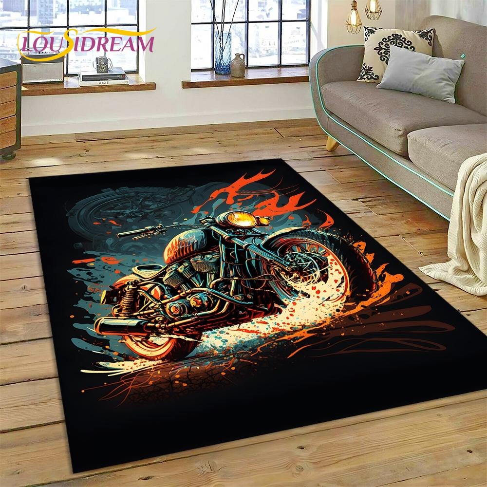 Motocross Modern retro Motorcycle Rug Carpet for Living Room Bedroom Home Decor,Floor Mat Non-slip Decoration for Sofa Doormat