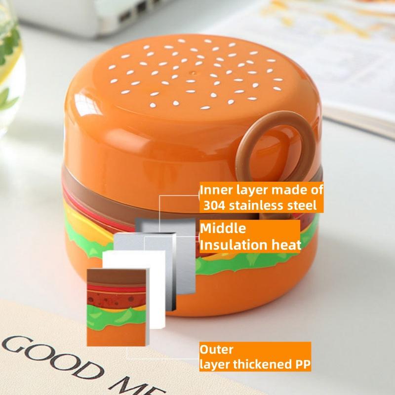 Portable Hamburger Lunch Box Stainless Steel Heat Insulation Bento Case Stackable Picnic Food Container Set Kitchen Accessories