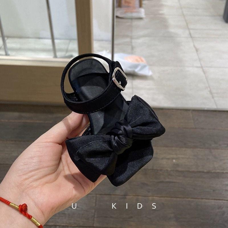 

Girls Sandals Fashion Chic Ins Trendy Kids Princess Shoes with Big Bows 2025 Summer New Children Dance Shoes Wedding Party Cute 22 чёрный