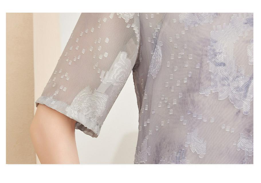 Elegant Chiffon Cheongsam: Stylish Summer Short-Sleeved Dress for Middle-Aged and Elderly