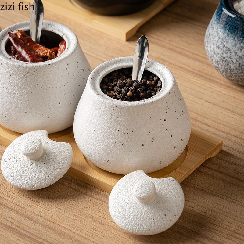 Ceramic Seasoning Jar Set Spice Jar Seasoning Bottle Salt Shaker Spice Container Seasonings Box Kitchen Organizer Storage Jar