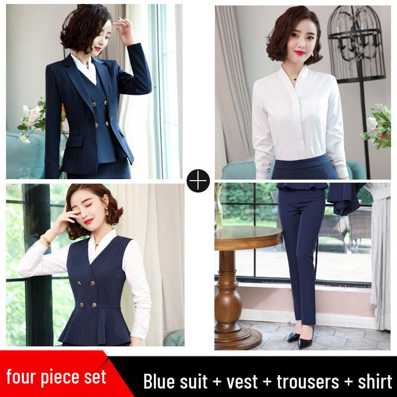 2025 Stylish Luxury Striped Suit Set: Slimming Professional Aviation & Rail Crew Uniform