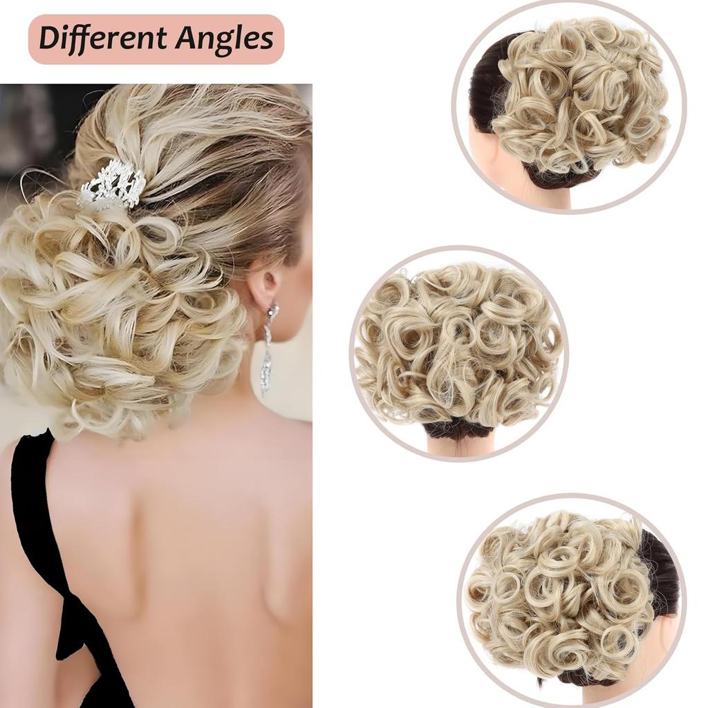 Combs Messy Bun Hair Piece Curly Dish Hair Buns Extension Thick Chignon Hairpiece Clip in Ponytail Scrunchies Hair Pieces for Women