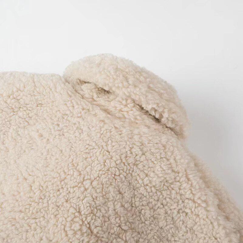 European & American Women's Street Fashion Turn-Down Collar Fuzzy Coat