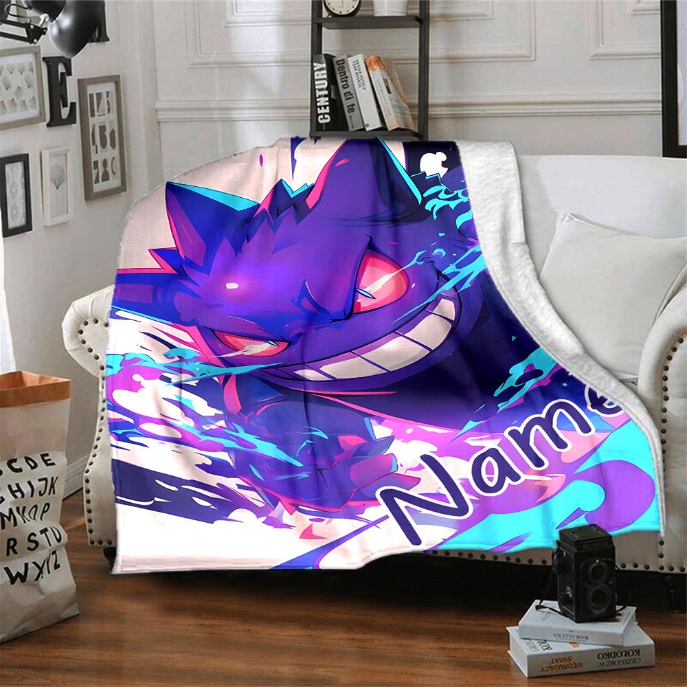 Customizable Gengar2 Throw Blanket – Personalized Name, All-Season Cozy Snug Blanket, Machine Washable, Personalized Blanket