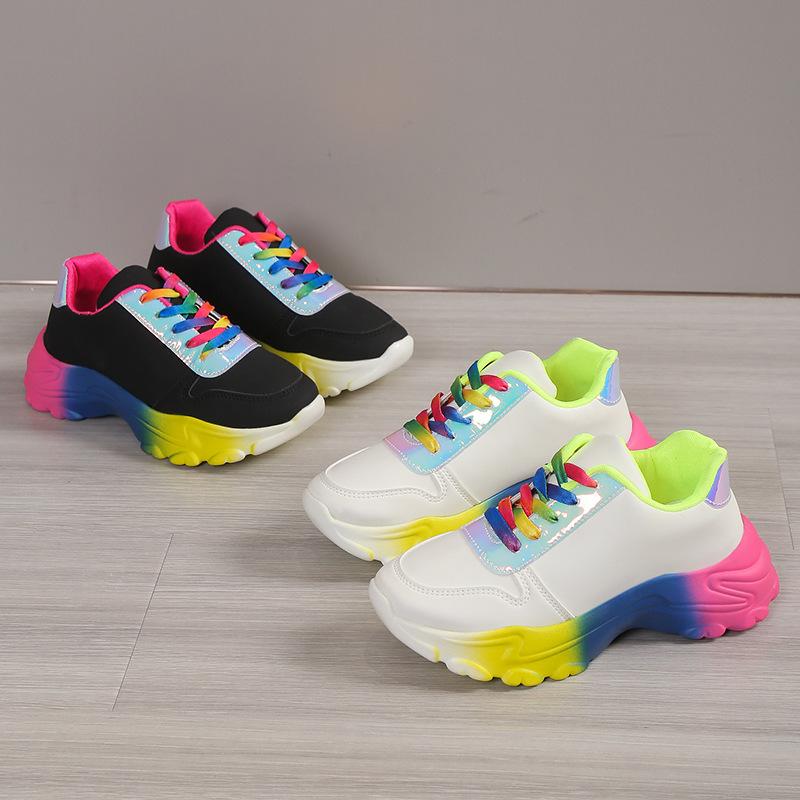 Fashion 2025 Thick Bottom White Shoes Women's Summer Thin Sneakers 2025 New Rainbow Women's Muffin Flat Bottom Casual Shoes