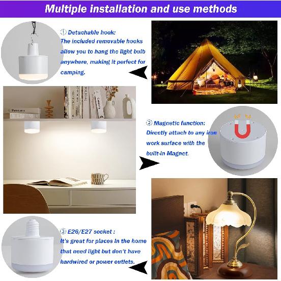 Battery Operated Light Bulb with Remote RGB Rechargeable Light Bulb USB Charging,50H Long Life Emergency Light Bulbs for Power Outage,Battery Powered