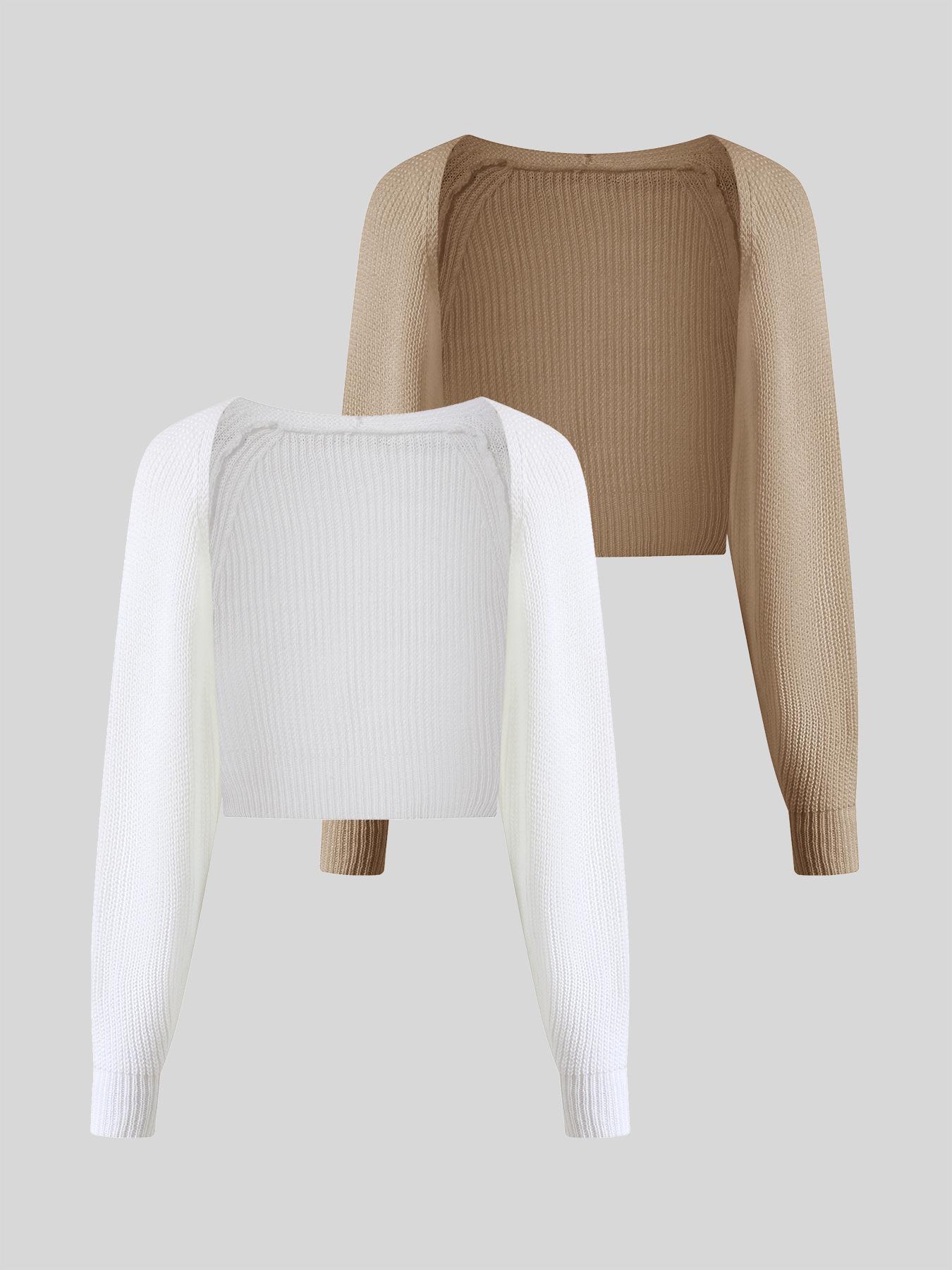 

European and American Style Knitted Cardigan Two-Piece Set – Long Sleeve Short Beach Holiday Jacket Large хакі/білий