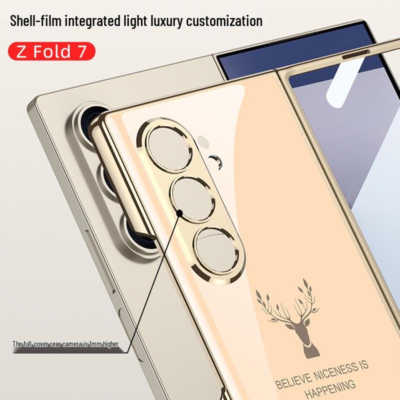 Compatible Samsung Z Fold7 Foldable Phone Case with Painted Glass, HD Film, and Integrated Flip Cover.